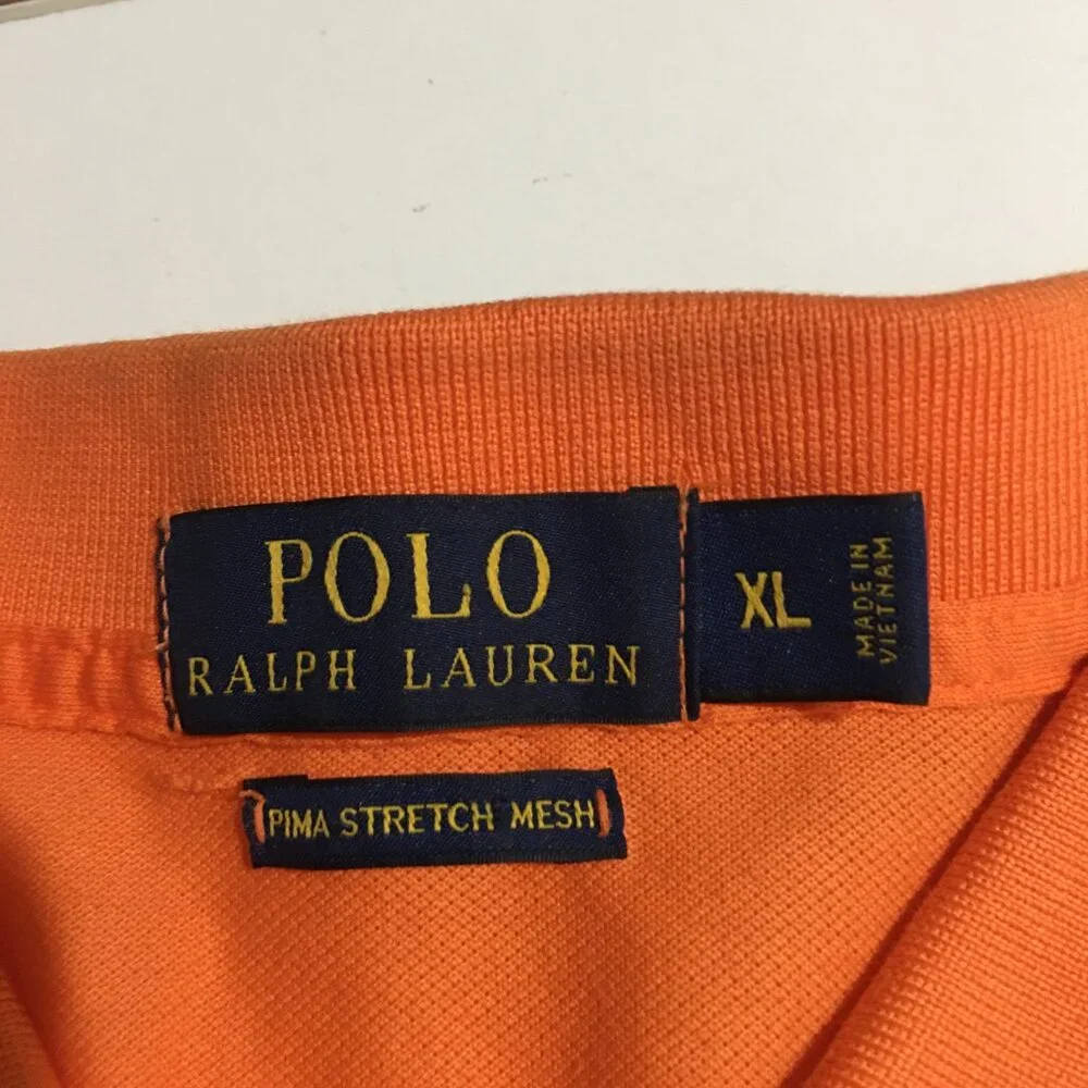 Polo Ralph Lauren Mens Orange Polo Shirt Size XL Pima Stretch Mesh Preppy